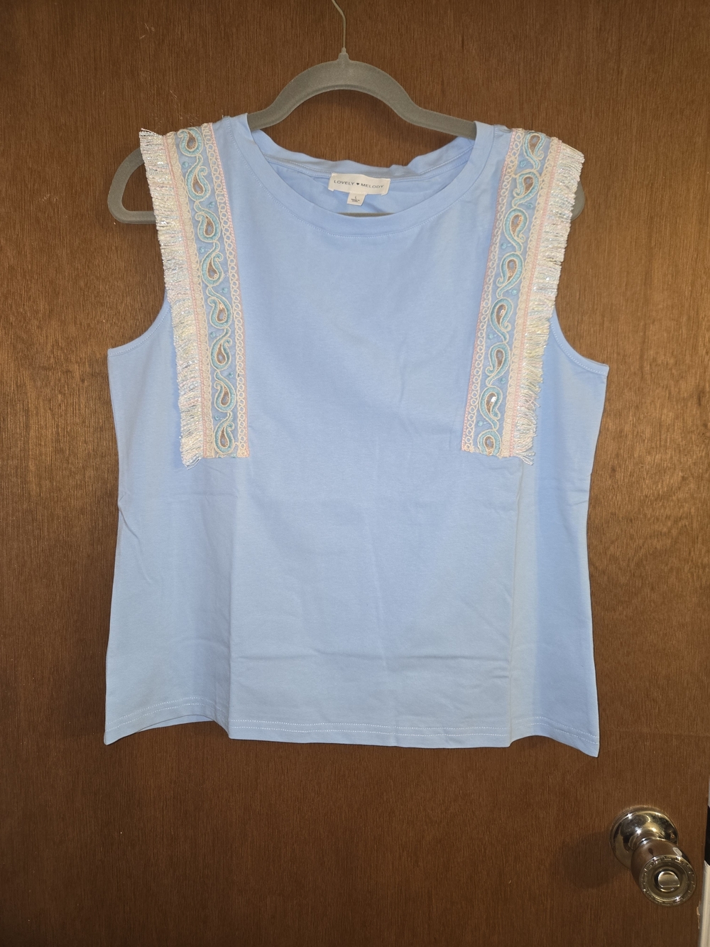 Light Blue Sleeveless Fringe Top